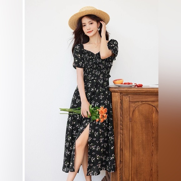 Black Floral Midi Sundress - Picture 3 of 10